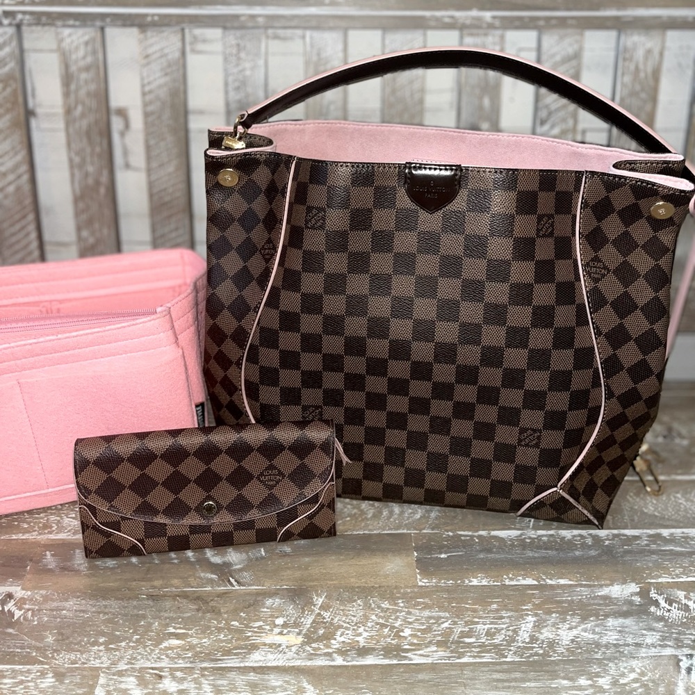 Louis Vuitton RARE Rose Ballerine Caissa Damier Ebene Hobo Graceful Set Bundle